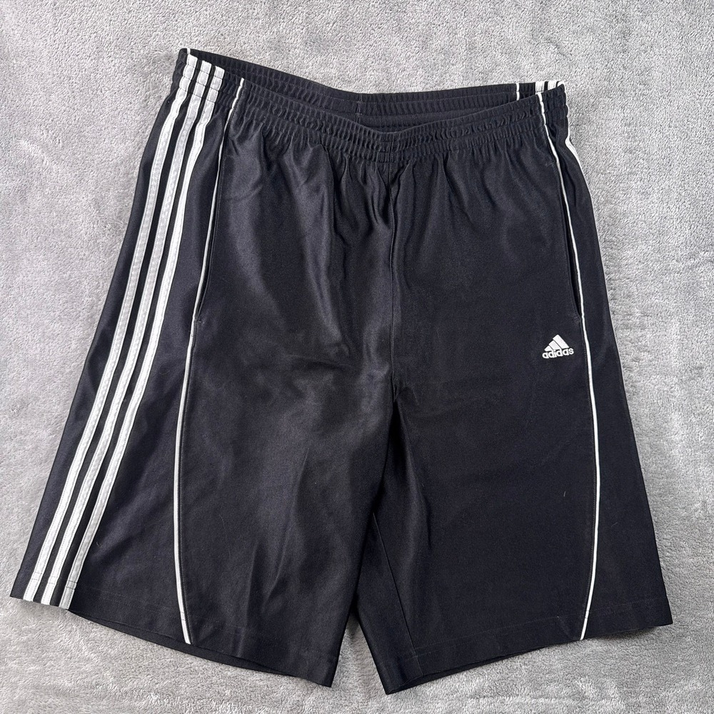 Adidas Shorts Mens Large Black Stripe Silky Basketball Gym Dazzle Shiny